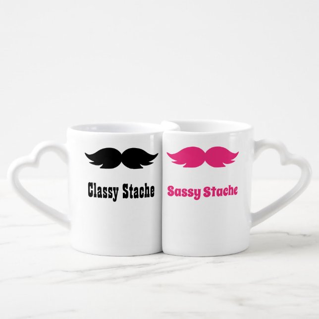 His and Hers Mustache Coffee Mug Set (Front Nesting)