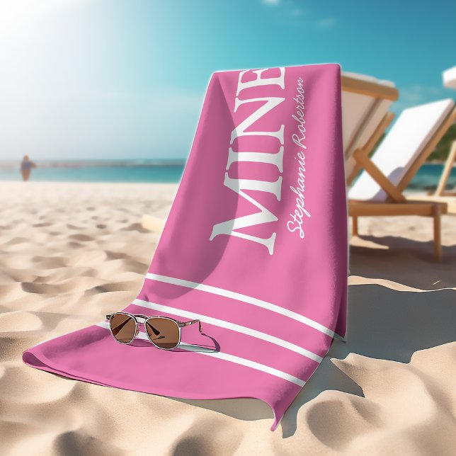 His and Hers Pink 'MINE' personalized Beach Towel (Creator Uploaded)