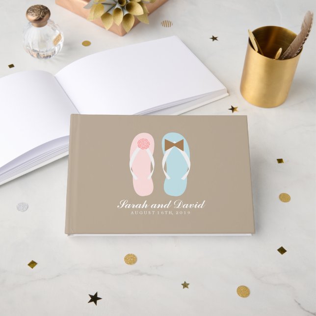 His and Hers Sandals Beach Wedding Guest Book (Front Open)