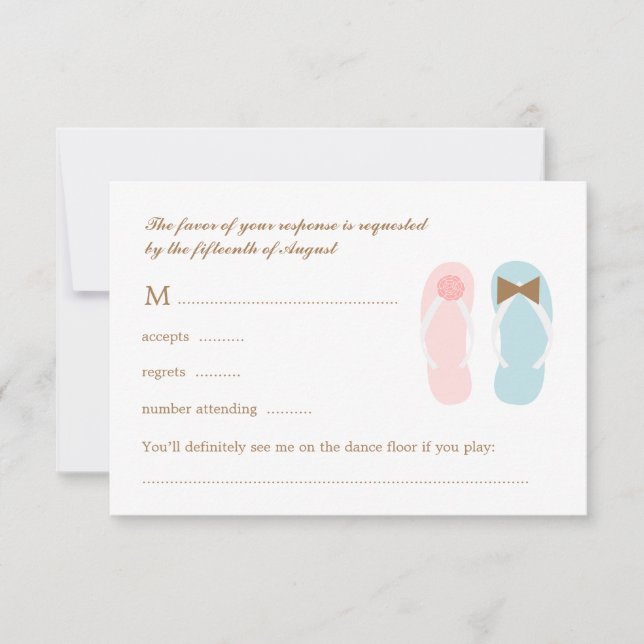 His and Hers Sandals Beach Wedding RSVP Response (Front)