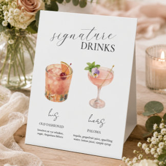 His and Hers Signature Cocktail Drink Bar Pedestal Sign