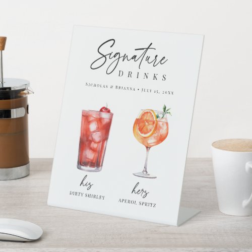 His and Hers Signature Cocktail Drink Bar Pedestal Sign