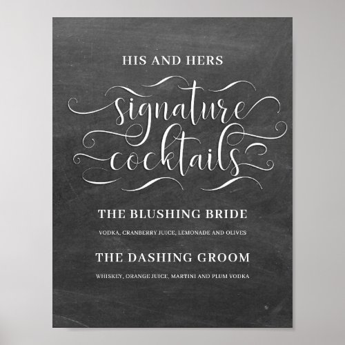 His and Hers Signature Cocktails Wedding Bar Sign