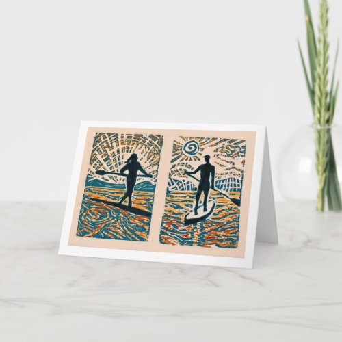 His and Hers Stand Up Paddle print note card