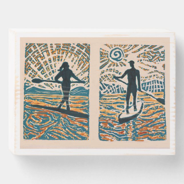 His and Hers Stand Up Paddle print wood wall art Wooden Box Sign (Front Horizontal)