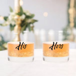 His and Hers Stylized Script Whiskey Glass<br><div class="desc">Whiskey glasses that feature the word His on one glass and Hers on the other glass,  printed in black,  stylized script. Perfect as a wedding gift for the newlywed bride and groom or for any married couple or pair!</div>