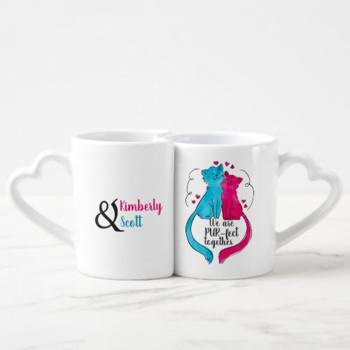 His and Hers Watercolor Cats Pur_fect Together Co Coffee Mug Set