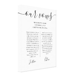 His And Hers Wedding Vows Black And White Script Canvas Print | Zazzle