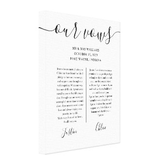 His And Hers Wedding Vows Black And White Script Canvas Print | Zazzle