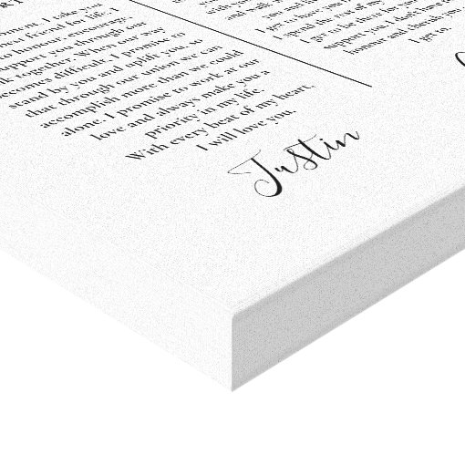 His And Hers Wedding Vows Black And White Script Canvas Print | Zazzle