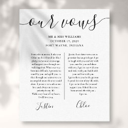 His And Hers Wedding Vows Black And White Script Canvas Print