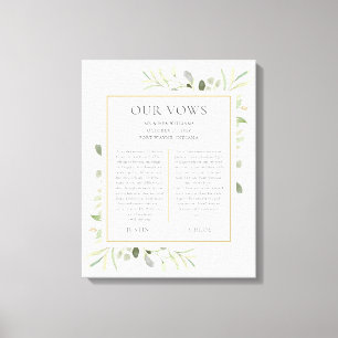 His And Hers Wedding Vows Greenery Foliage Canvas Print