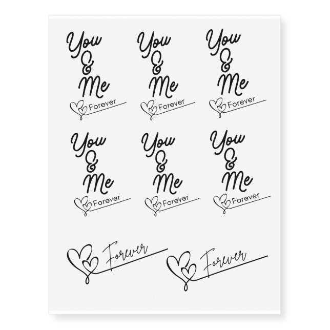 His and her's You & Me forever Temporary Tattoos (Front)
