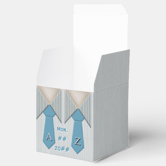 His and His Blue Oxford Pinstripe Favor Boxes (Opened)