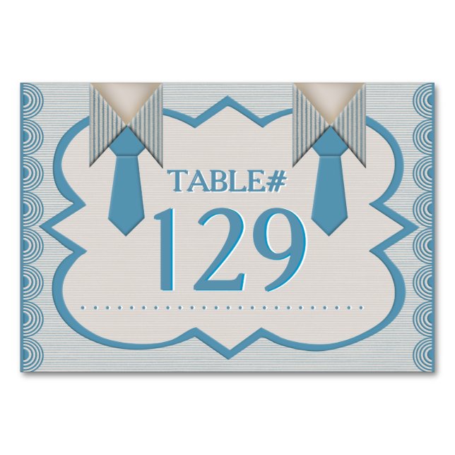 His and His Blue Oxford Pinstripe Table Number (Front)