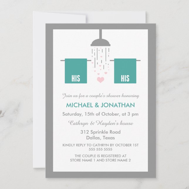 His and His | Gay Couple's Shower Invitation (Front)