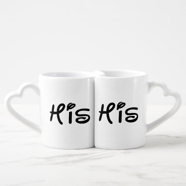 HIS AND HIS, GAY WEDDING GIFT COFFEE MUG SET (Front Nesting)
