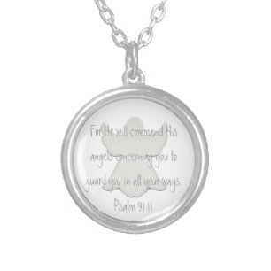 His angels to guard you bible verse Psalm 91:11 Silver Plated Necklace