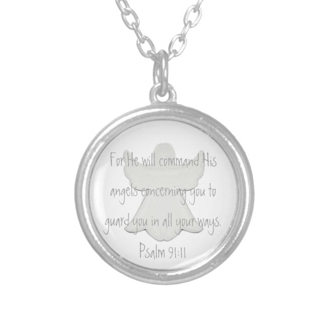 His angels to guard you bible verse Psalm 91:11 Silver Plated Necklace (Front)