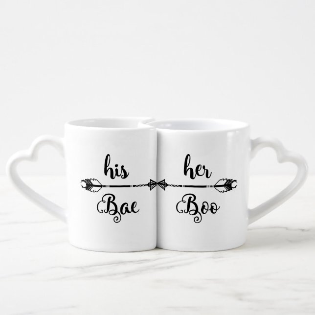 His Bae Her Boo Couples Design Coffee Mug Set (Back Nesting)