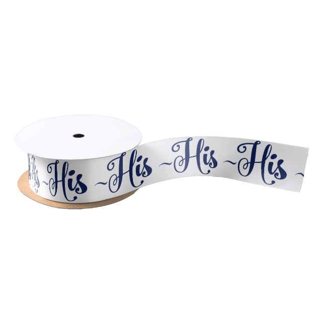 His Blue Modern Text Design Pattern Satin Ribbon (Spool)