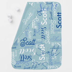 His Boy Name all over light blue  Baby Blanket