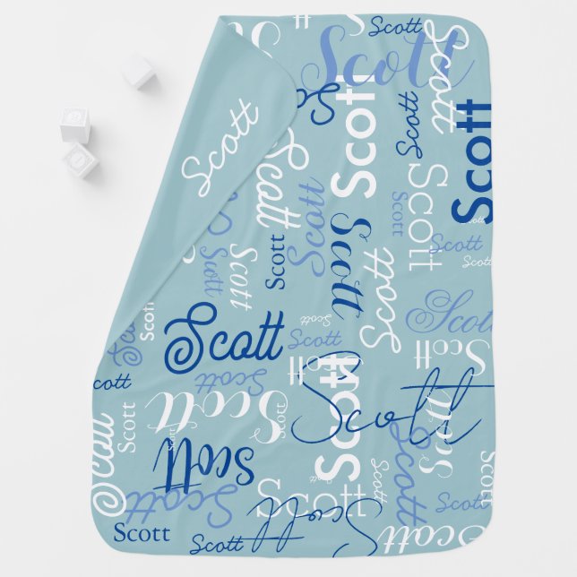 His Boy Name all over light blue  Baby Blanket (In Situ)
