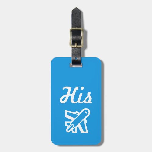 His Bright Blue and White Luggage Tag
