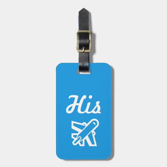 His Bright Blue and White Luggage Tag (Front Vertical)