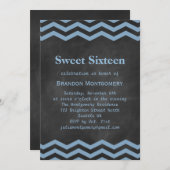 His Chalkboard & Blue Chevron Sweet 16 Invitation (Front/Back)