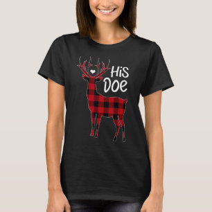 His Doe Reindeer Red Plaid Funny Couples Matching  T-Shirt