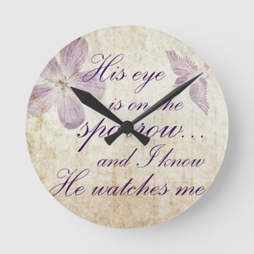 His Eye is on the SparrowBible Verse Art Round Clock