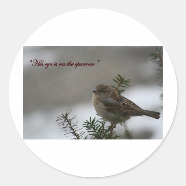 "His eye is on the sparrow" Classic Round Sticker (Front)