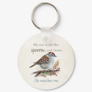 His Eye is On the Sparrow Faith Quote Watercolor Keychain