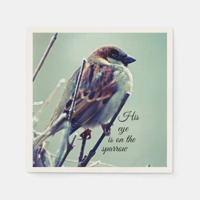 HIs eye is on the Sparrow Paper Napkins (Front)