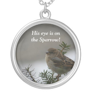 His eye is on the sparrow! Silver necklace