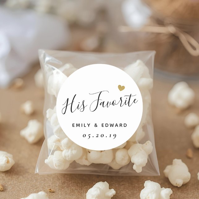 His Favorite DIY Wedding Favor Classic Round Sticker (Creator Uploaded)