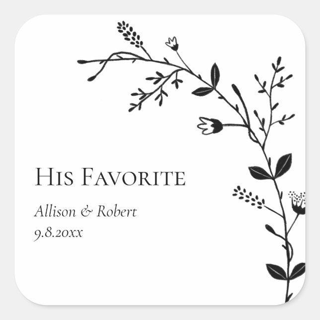 His Favorite Meandering Vine Wedding Favor Square Sticker (Front)