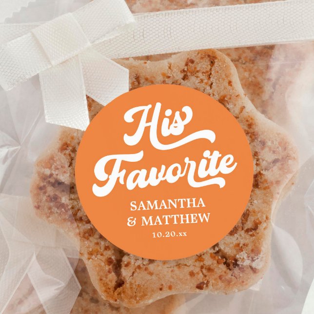 His Favorite Orange Boho Retro 70s Wedding Favor  Classic Round Sticker (Creator Uploaded)