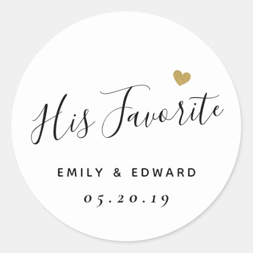 His Favorite Personalized Wedding Favor Classic Round Sticker
