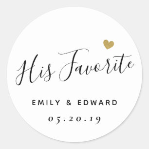 His Favorite Personalized Wedding Favor Classic Round Sticker