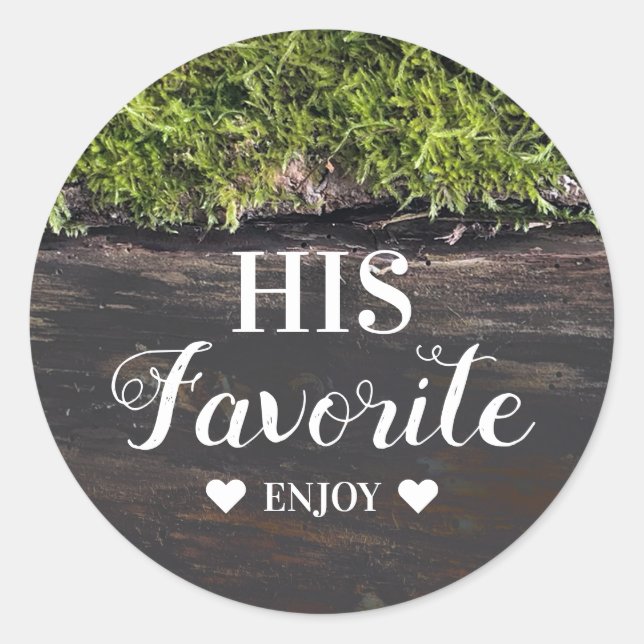 His Favorite - Rustic Wedding Favor Classic Round Sticker (Front)