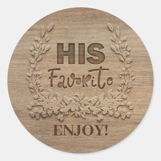 His Favorite Rustic Wedding Favor Classic Round Sticker (Front)
