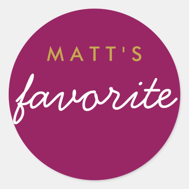 "His" Favorite Snack Magenta Gold Classic Round Sticker (Front)