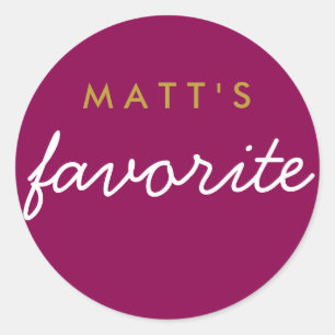 "His" Favorite Snack Magenta Gold Classic Round Sticker