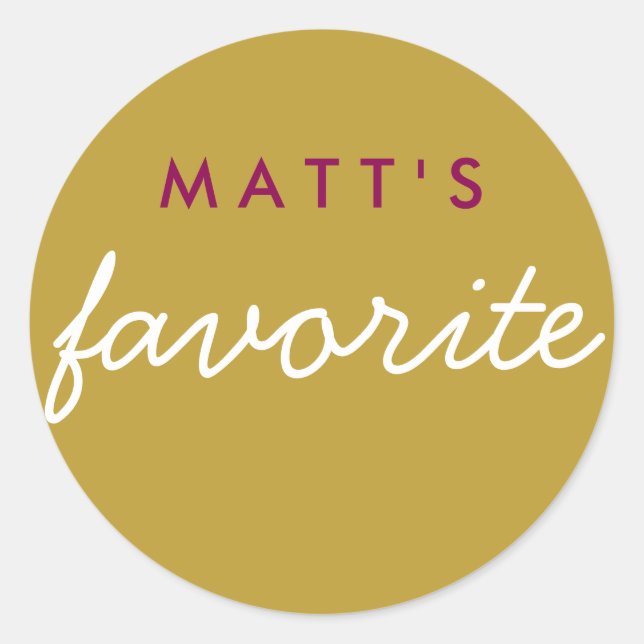"His" Favorite Snack Magenta Gold Classic Round Sticker (Front)