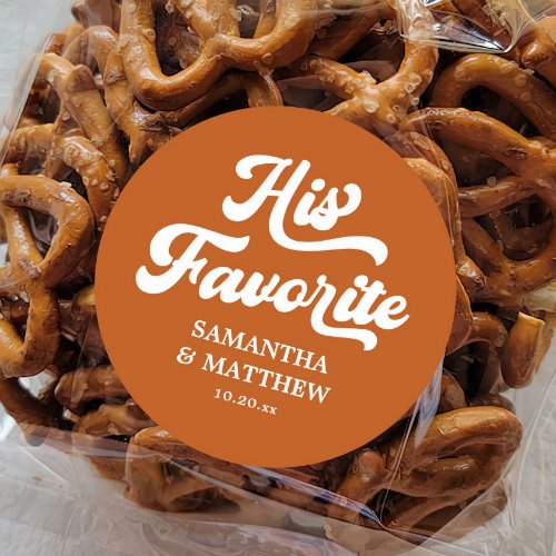 His Favorite Terracotta Retro Boho Wedding Favor Classic Round Sticker