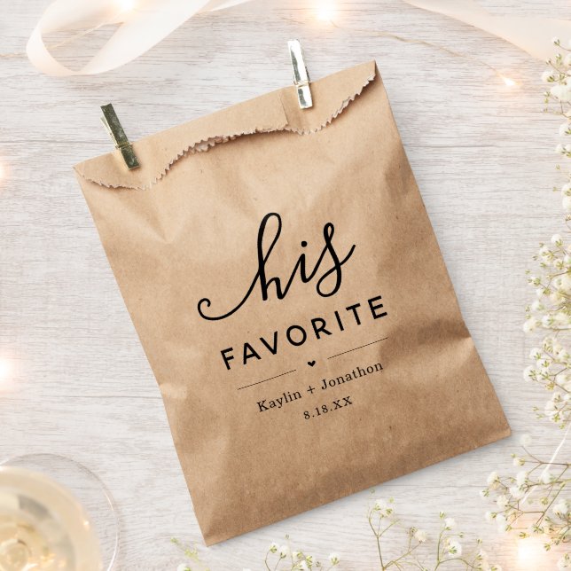 "His Favorite" Wedding Bridal Shower Engagement Favor Bag (Clipped)