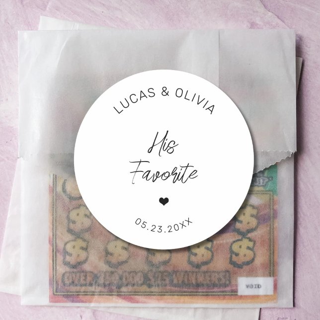 His Favorite Wedding Candy Favor Bridal Shower Classic Round Sticker (Creator Uploaded)