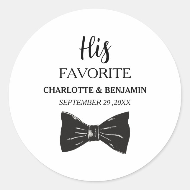  His Favorite Wedding  Favor Classic Round Sticker (Front)